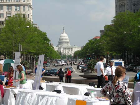 street market with capitol building